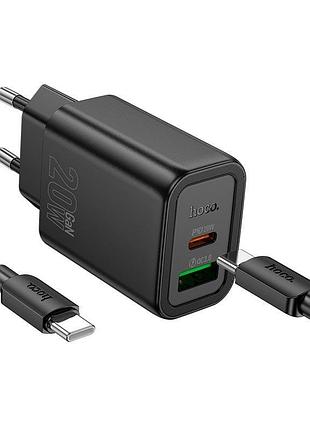 Зарядное устройство hoco n61, usb-c + usb-a, pd/qc быстрая зарядка, в наборе кабель type-c to type-c, черный