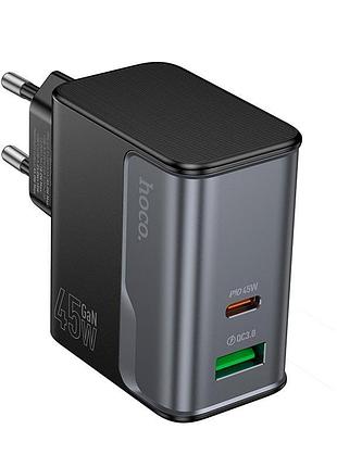 Сетевое зарядное устройство hoco cs74a star speed ​​до 45 вт с портами usb type-c и usb-a с поддержкой быстрой зарядки qc и pd