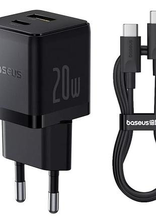 Сетевой адаптер baseus 20w (p10111608113-01) — два порта и кабель usb-c, быстрая зарядка, черный корпус