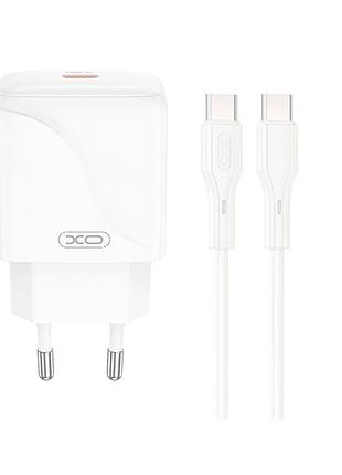Зарядное устройство xo l141, usb-c 1 порт, pd/qc, кабель type-c-type-c, белый