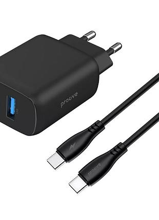 Сетевое зарядное устройство proove silicone power 2 черный 30 вт type-c usb с быстрой зарядкой и кабелем type-c × type-c 1 м