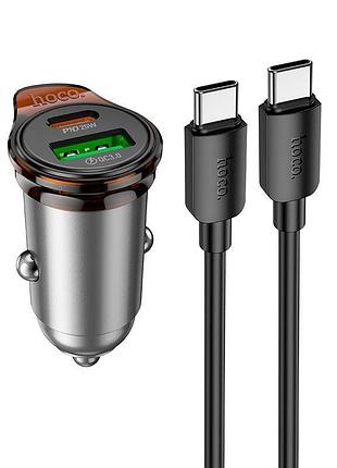 Автомобильное зарядное устройство hoco nz16a металлик-серый 43 вт 2×usb-a usb-c pd qc с кабелем type-c to type-c
