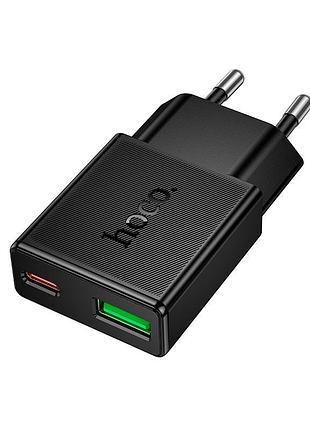 Зарядный блок hocon73 20w, type-c и usb-a выход, ультратонкий дизайн, черный