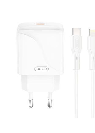 Сетевой адаптер xo l141, qc/pd, usb-c, кабель type-c-lightning, белый