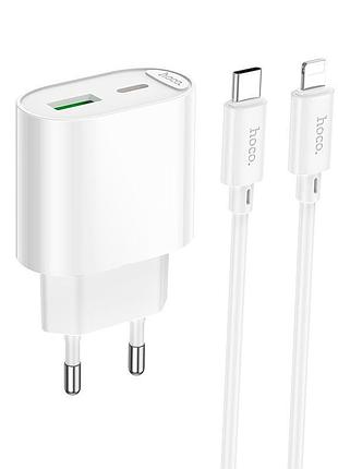Сетевое зарядное устройство hoco c109a white 20 вт type-c usb-a с кабелем type-c to lightning