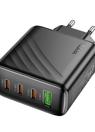Мощный зарядный адаптер hoco cs27a 67w pd с 4 портами (3×usb-c+usb-a), черный