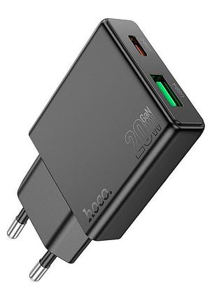 Зарядное устройство hoco delgado dual port charger n38 1usb/1type-c 20w/3a pd/qc black