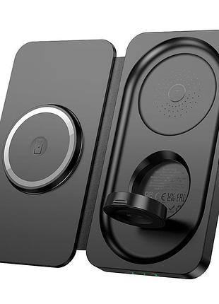 Беспроводная зарядка qi hoco cq13 triumph 3-in-1 travel folding wireless fast charger 15вт черный