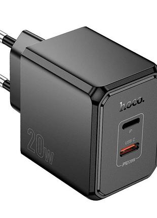 Адаптер сетевой hoco cs16a wish 2-way charger usb type-c/lightning 20w/3a black