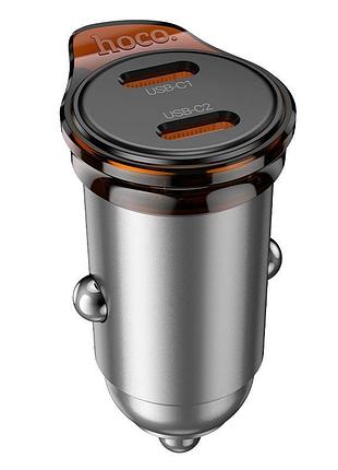 Зарядный адаптер для авто hoco nz16b 45 вт, usb-c×2, поддержка pd/qc, серый металлик