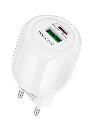 Сетевое зарядное устройство для borofone ba93a lustrous white 20 вт type c usb a быстрая зарядка qc pd
