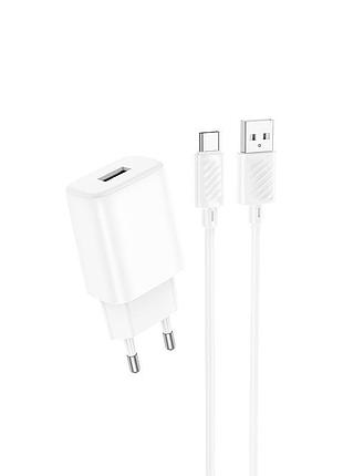 Сетевое зарядное устройство hoco type-c cable solid single port charger c134a 12вт usb белый