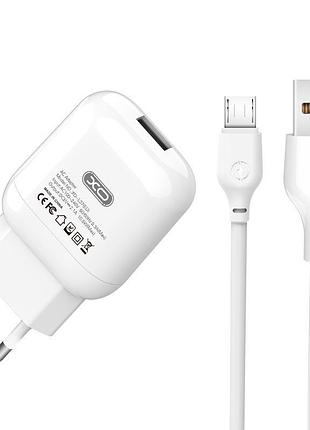 Сетевое зарядное устройство xo l37 с одним usb-a портом 2.1a с кабелем usb-a – microusb белый