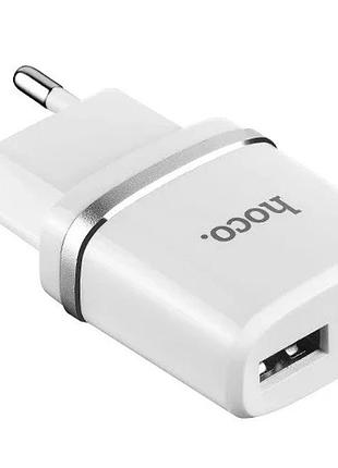 Сетевой адаптер hoco c12 с 2 usb-портами, зарядный блок, белый цвет