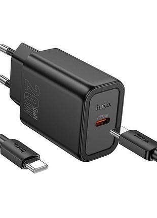 Зарядное устройство hoco n60, 20 вт, 1 порт type-c, быстрая зарядка qc/pd, + кабель type-c х type-c, черный