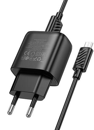 Сетевое зарядное устройство hoco micro usb cable smart dual-port charger c141a 10.5вт 2хusb черный