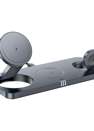 Беспроводное зарядное устройство 3-в-1 hoco cq22 поддержка magsafe 15 вт metal-grey