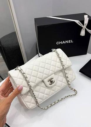 Женская сумка classic flap bag white silver