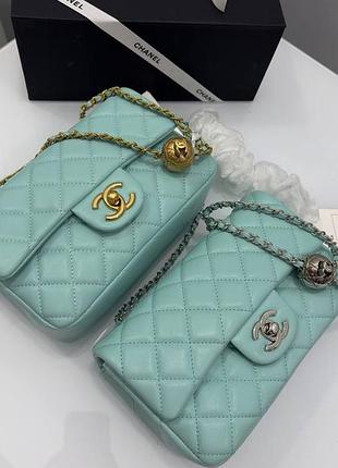 Женская сумка премиум classic 1.55 small single flap bag tiffany silver/gold