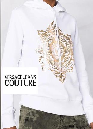 Versace біле ефектне худі з логотипом бренду
