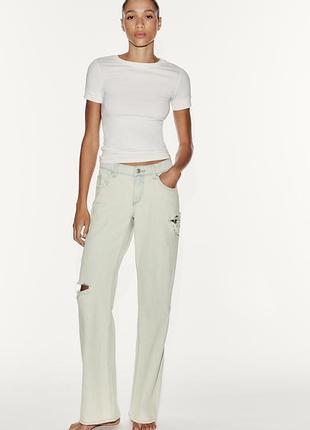 Джинсы женские trf wide leg светло-бежевые zara new