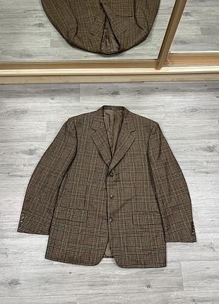 Шерстяной пиджак corneliani wool cashmere блейзер в клетку кашемир италия vintage 90s классический коричневый мужской костюмный олд мани 52 l