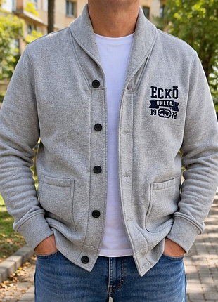 Чоловічий кардиган ecko unltd. l 50 сірий утеплений на ґудзиках