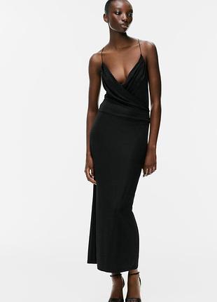Платье на бретелях с запахом черная zara new