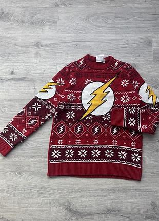 Новорічний в'язаний светр чоловічий флеш ugly christmas sweater the flash dc comics