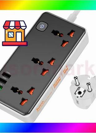 Bs мережевий зарядний пристрій best mix подовжувач hoco ac8a 3 usb/type-c 3 розетки 1,5m pd/qc, 3a/30 bas77/n