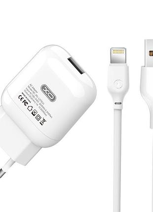 Мережевий зарядний пристрій xo l37 з одним usb-a портом 2.1a з кабелем usb-a – lightning білий