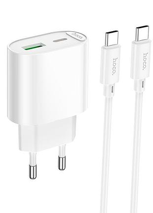 Сетевое зарядное устройство hoco c109a до 20 вт с портами usb type-c и usb-a с кабелем type-c – type-c белый