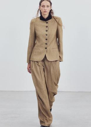 Блейзер жіночий світло-коричевий комбінований zara new