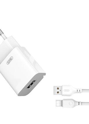 Мережевий зарядний пристрій xo l99 з одним usb-a портом 5v/2.4a з кабелем usb-a – type-c білий