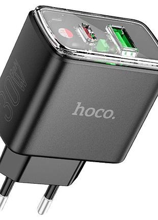 Адаптер мережевий hoco smart charger cs42a |1type-c/1usb, 30w/3a, pd/qc| (black) 000010804