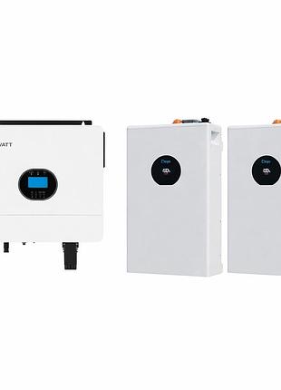 Комплект резервного питания growatt spf 6000 es plus 6 квт с двумя аккумуляторными батареями deye se-f5 pro-c по 5.12 квт·ч white