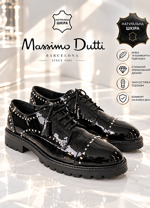 Massimo dutti туфлі дербі із натуральної лакової шкіри з китицями