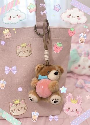🌸 чарівний плюшевий брелок "ведмедик з персиком" 🌸