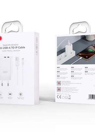 Мережевий зарядний пристрій xo ce34 2.4a lightning(білий)