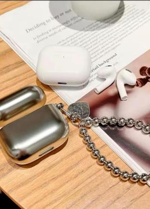 Чохол 🤍🤍🤍 airpods pro  дзеркальний для навушників з брелоком  срібний