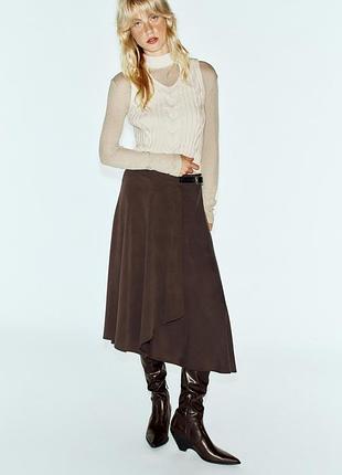 Юбка миди коричневая с запахом и пряжкой zara new