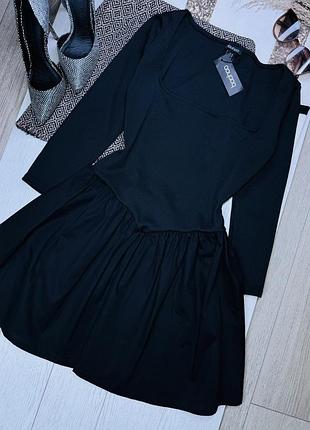 Нова коротка сукня boohoo l приталена сукня з пишною спідницею чорне плаття в рубчик