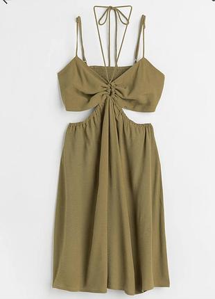 Женское летнее платье h&amp;m на тонких бретелях, оливковое, s