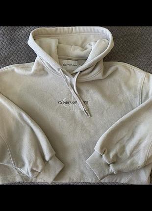 Жіноче худі calvin klein jeans флісове з вишитим лого ck, бежеве