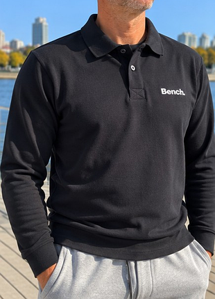 Мужское поло bench. с длинным рукавом черный m 48 100% хлопок