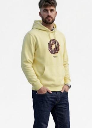 Худі чоловіче jack & jones originals жовте оверсайз з принтом пончик l