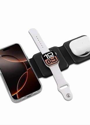 Беспроводная зарядная станция 3 в 1 для iphone apple watch airpods быстрая зарядка 15 вт портативная