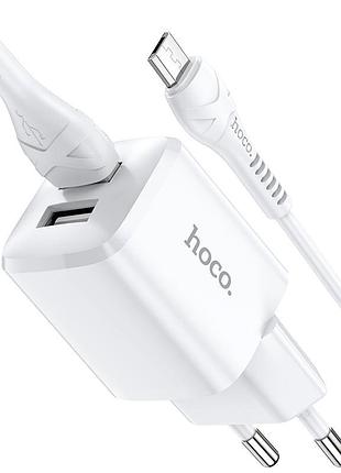 Зарядний пристрій hoco n8 2 порти usb 2.4a для телефонів планшетів навушників швидка безпечна зарядка біле