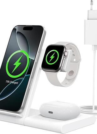 Зарядная станция watoe 3 в 1 для iphone, apple watch и airpods, iphone 17/16/14/13/12, apple watch ultra/series/se, airpods
