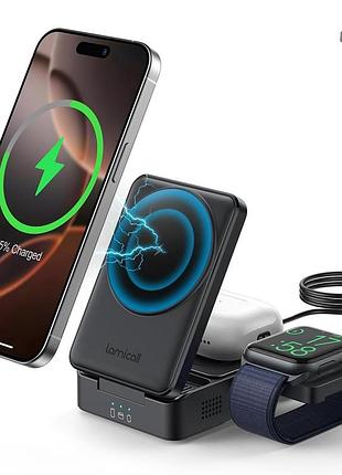 Зарядная станция для iphone 16/15/14/13/12/apple watch ultra/s3-s10/airpods 15 вт lamicall беспроводная зарядная станция